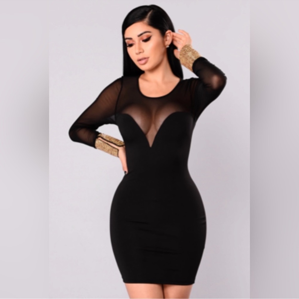 Fashion nova Black Dress gold accent